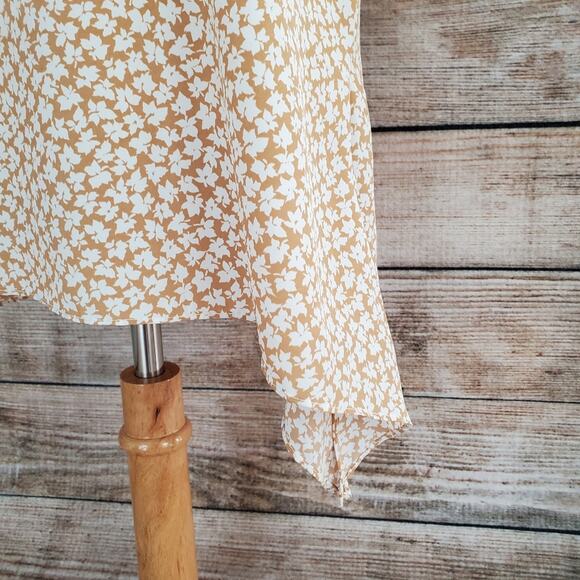 Vintage 60s 70s Tunic Tan White Leaf Print Large - Picture 7 of 11